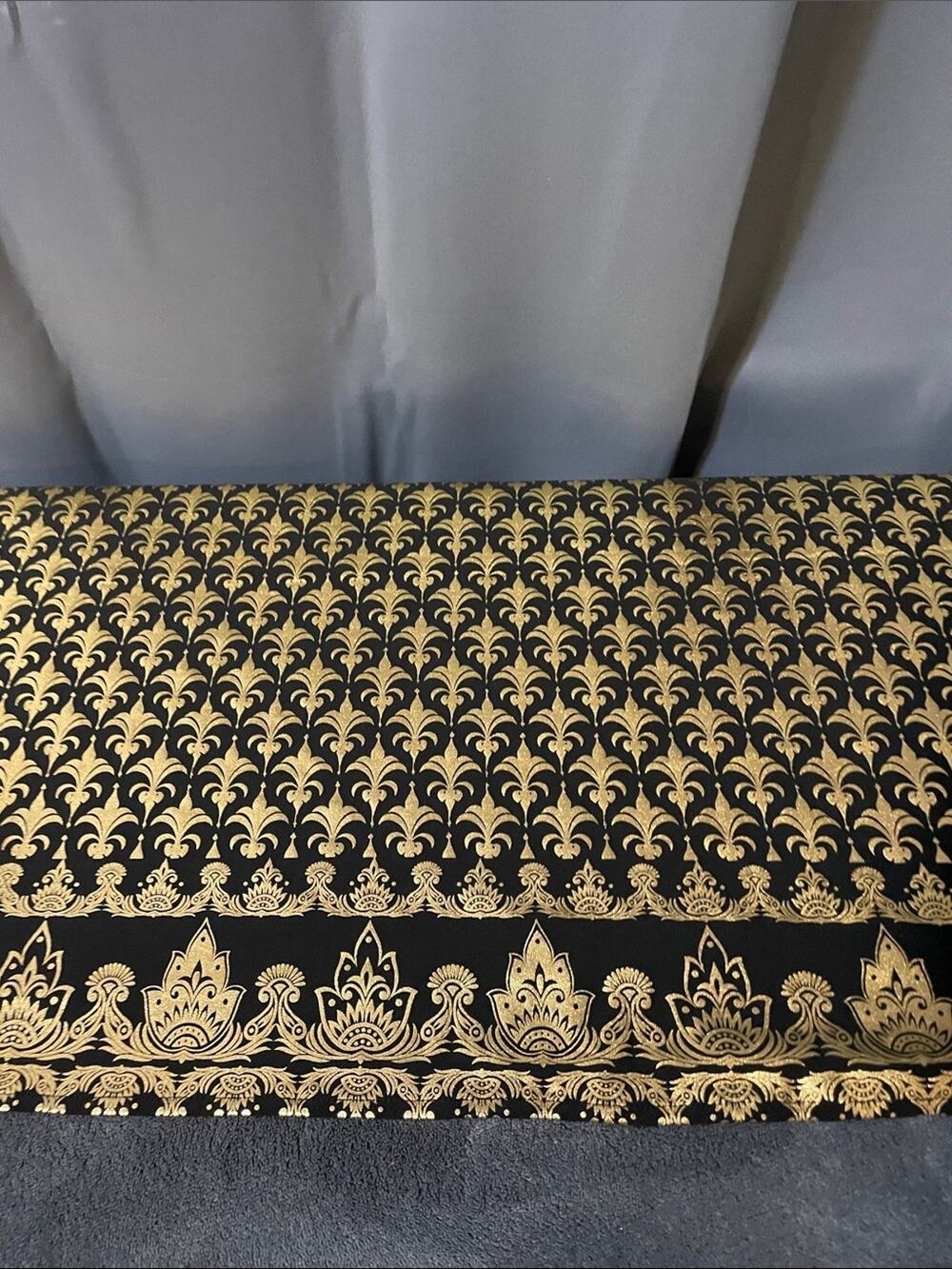 Ashro Black and Gold Print Headwrap Hat or table runner NWOT